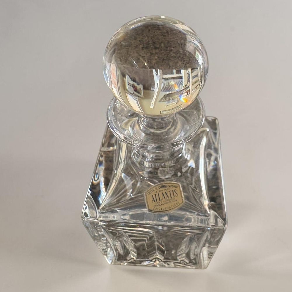 Atlantis Crystal Square Whiskey Decanter with Ball Stopper Made in Portugal 6" - Picture 3 of 5
